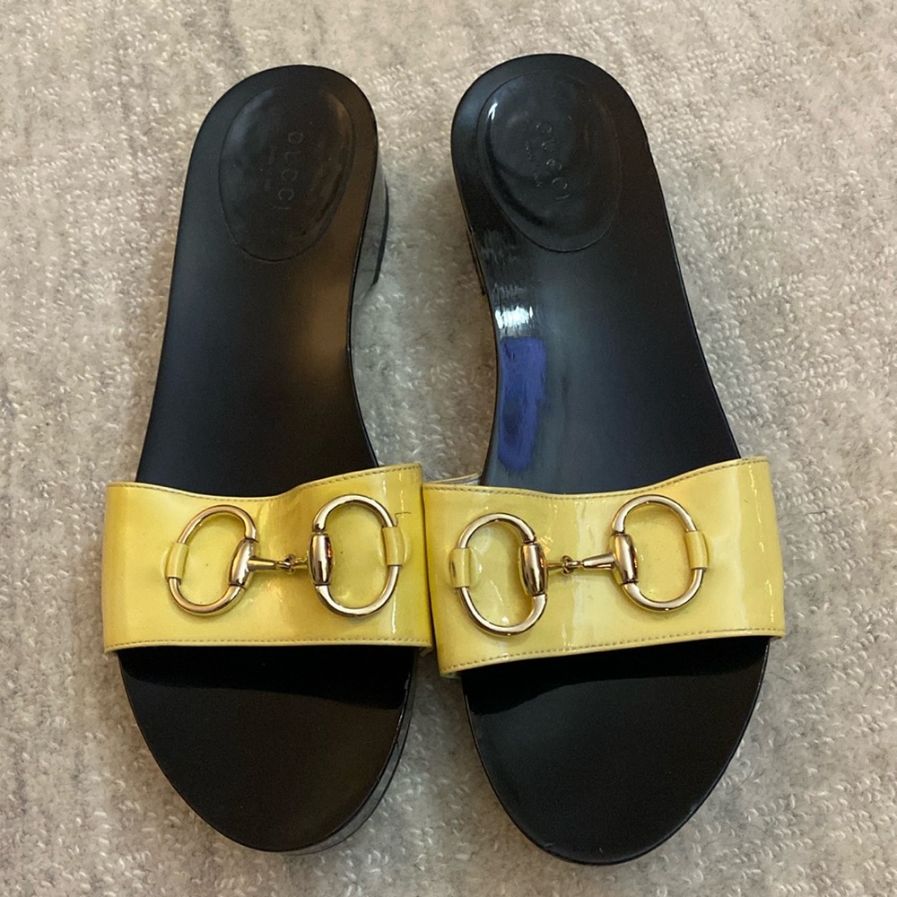 Gucci Gold Buckle Dr. Scholl like clog. Size 8